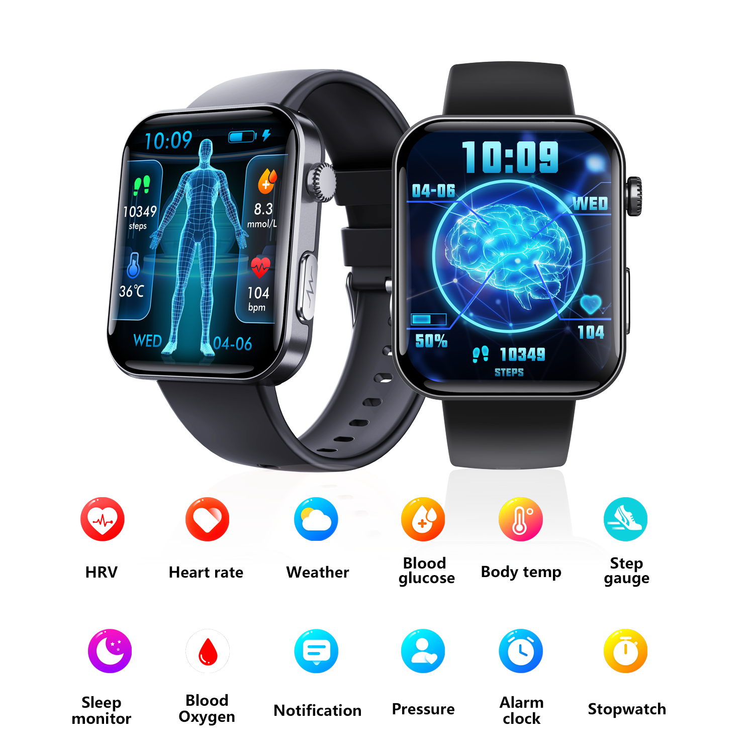 ECG smart watch with blood pressure monitor body temperature heart rate blood oxygen