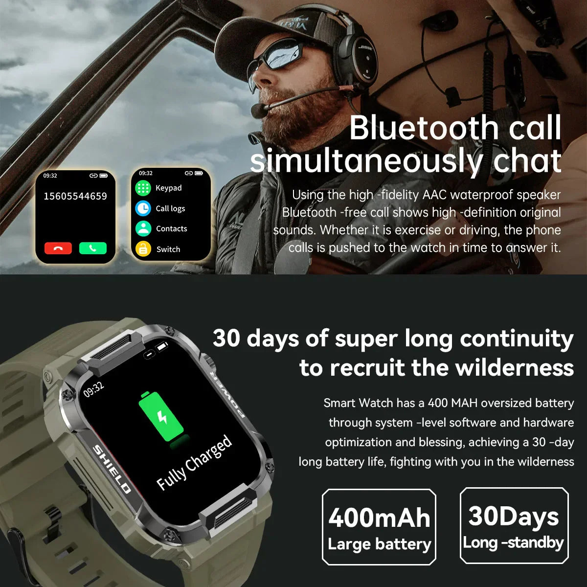 Men’s Smart Watch Waterproof Fitness Tracker (Green)