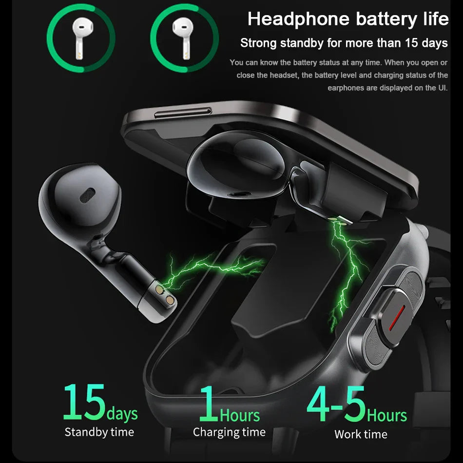 2-in-1 Smart Watch with Earphones Bluetooth GPS (Black)