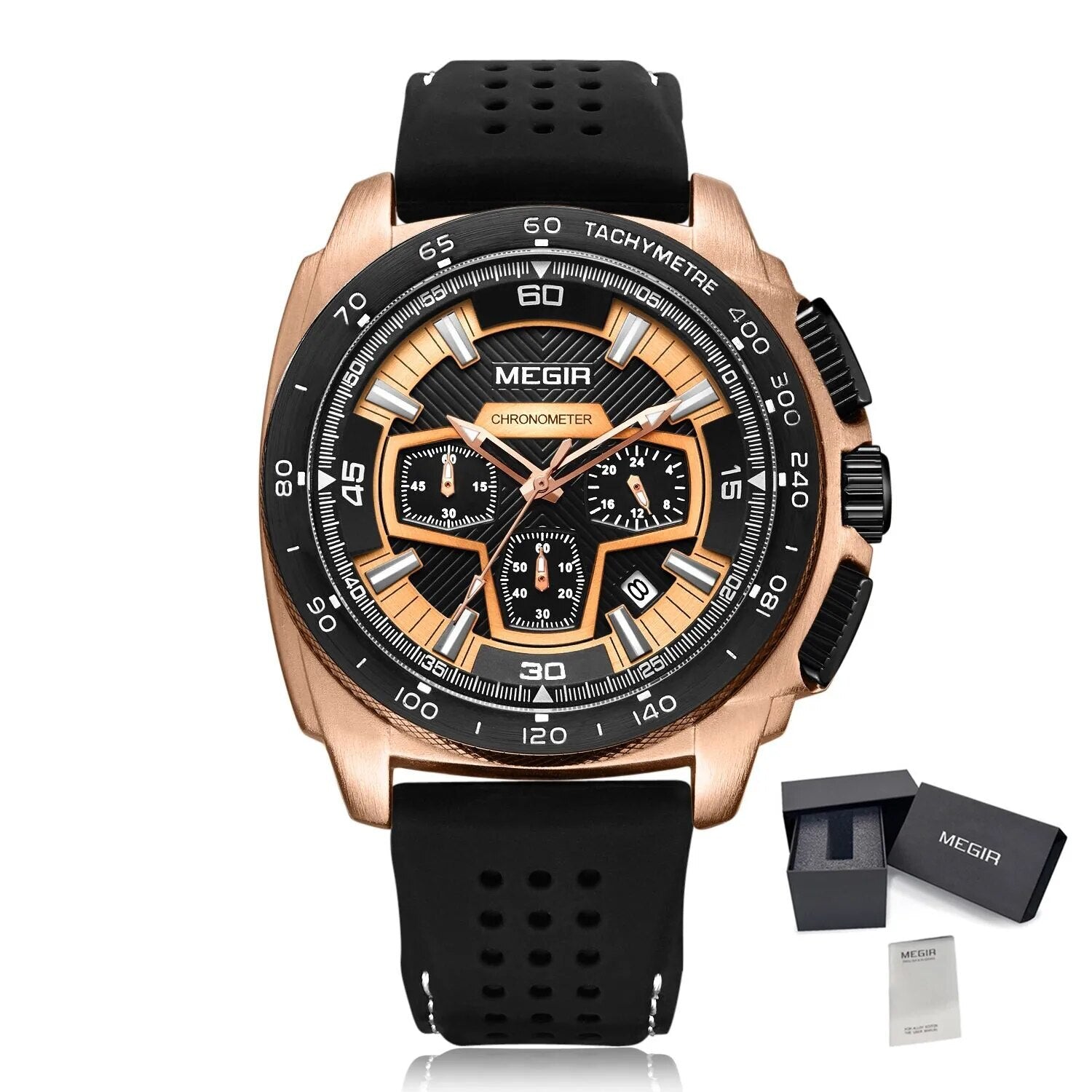 MEGIR Chronograph Men Sport Watches Fashion Silicone Strap Military Quartz Wristwatch Clock Relogio Masculino 2056