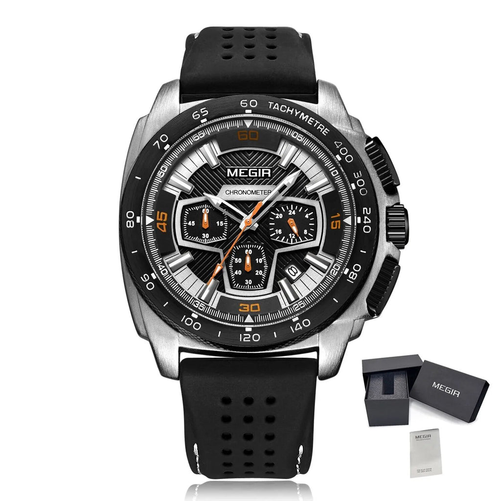 MEGIR Chronograph Men Sport Watches Fashion Silicone Strap Military Quartz Wristwatch Clock Relogio Masculino 2056