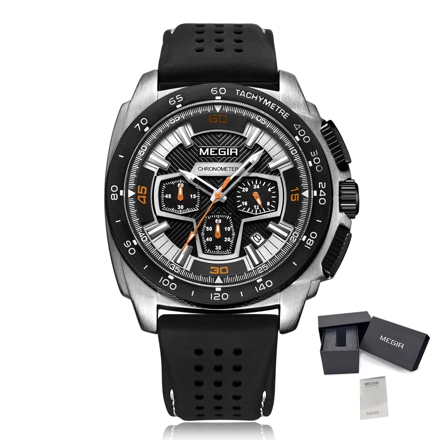 MEGIR Chronograph Men Sport Watches Fashion Silicone Strap Military Quartz Wristwatch Clock Relogio Masculino 2056