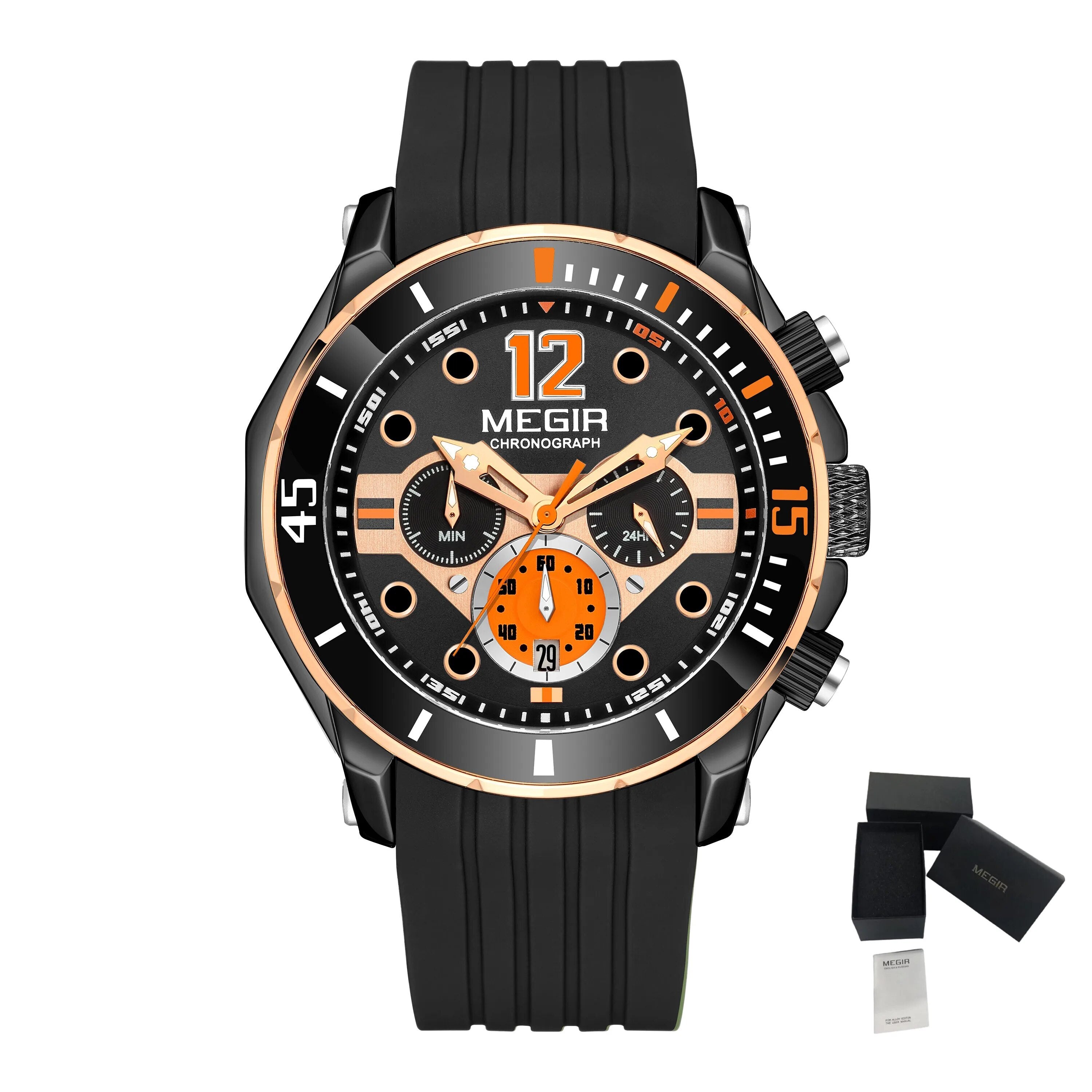 MEGIR Men's Sport Watches Chronograph Silicone Strap Waterproof Calendar Quartz Military Wristwatch Male Clock Relogio Masculino 2206