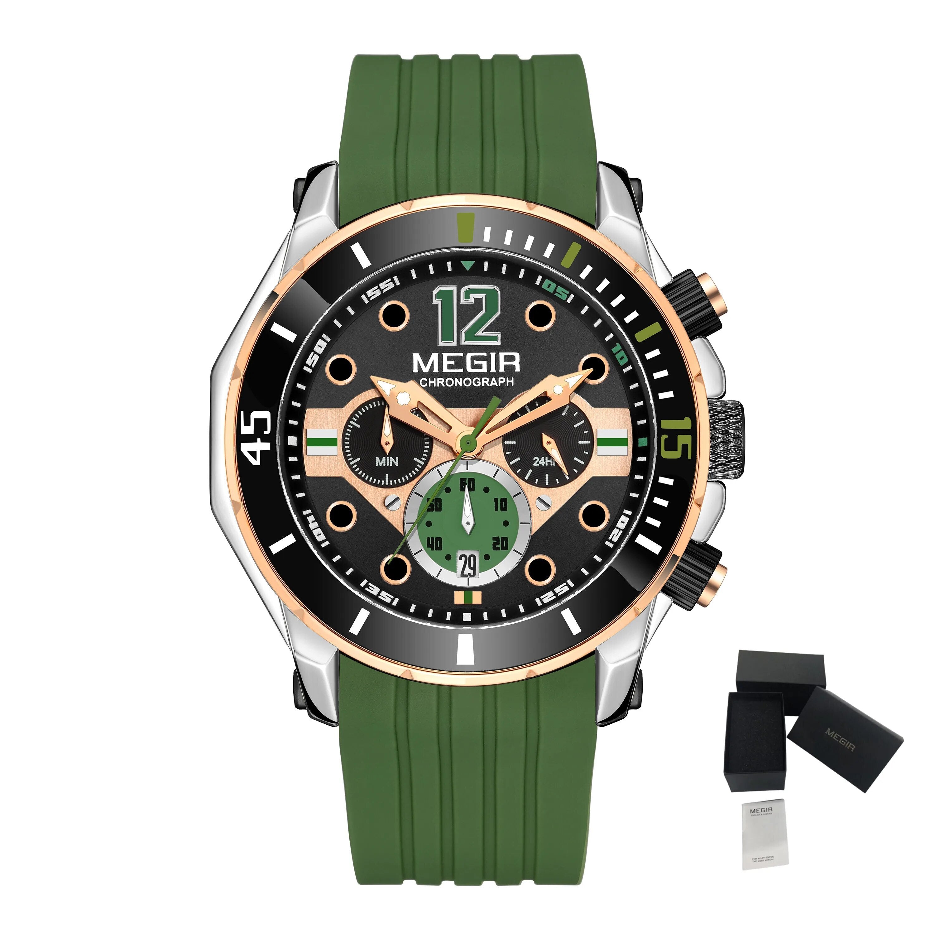 MEGIR Men's Sport Watches Chronograph Silicone Strap Waterproof Calendar Quartz Military Wristwatch Male Clock Relogio Masculino 2206