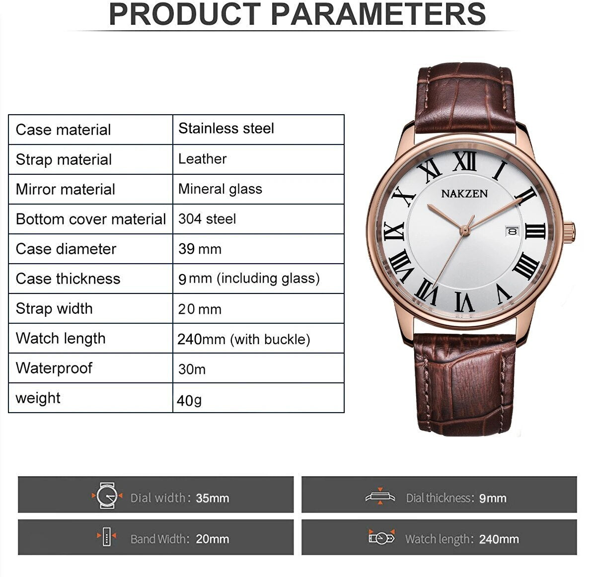 New NAKZEN Top Brand Luxury Fashion Mens Watches  Big Dia Stainless Steel Quartz Watch Men Sport Male Clock Relogio Masculino 4090