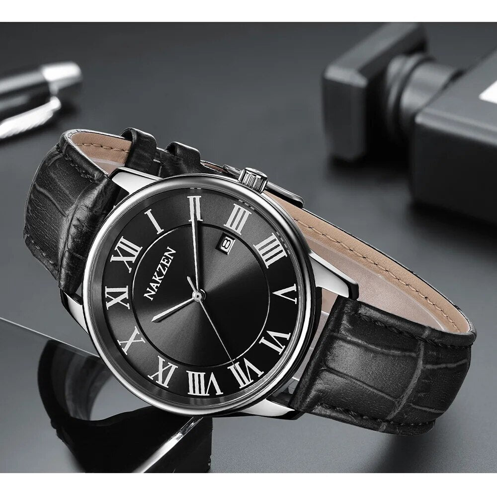 New NAKZEN Top Brand Luxury Fashion Mens Watches  Big Dia Stainless Steel Quartz Watch Men Sport Male Clock Relogio Masculino 4090