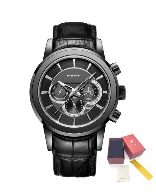 RUIMAS Mechanical Watches for Men Luxury Casual Business Wristwatch Leather Male Clock Date Chronograph Relogios Masculino 6767
