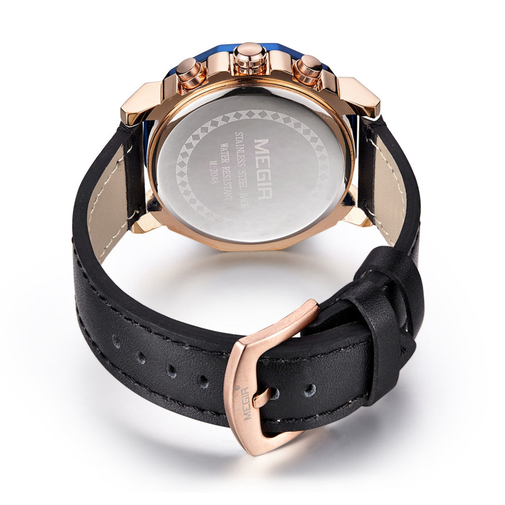 MEGIR Men's Sport Watch Large Dial Quartz Luminous Wristwatch Date Clock Fashion Relogio Masculino Leather Chronograph for Men 2048