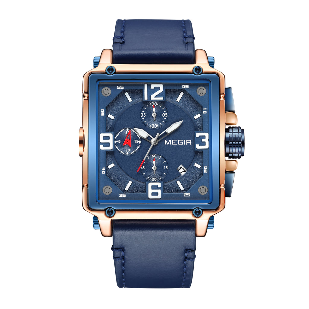 MEGIR Men Watch Top Brand Luxury Chronograph Quartz Watches Clock Waterproof Leather Strap Sport Military Wristwatch Relogio Masculino 2061