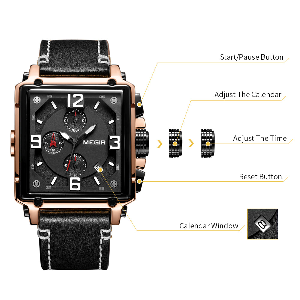 MEGIR Men Watch Top Brand Luxury Chronograph Quartz Watches Clock Waterproof Leather Strap Sport Military Wristwatch Relogio Masculino 2061