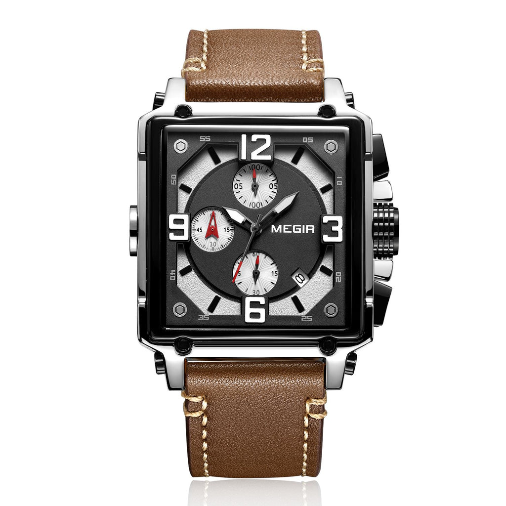MEGIR Men Watch Top Brand Luxury Chronograph Quartz Watches Clock Waterproof Leather Strap Sport Military Wristwatch Relogio Masculino 2061