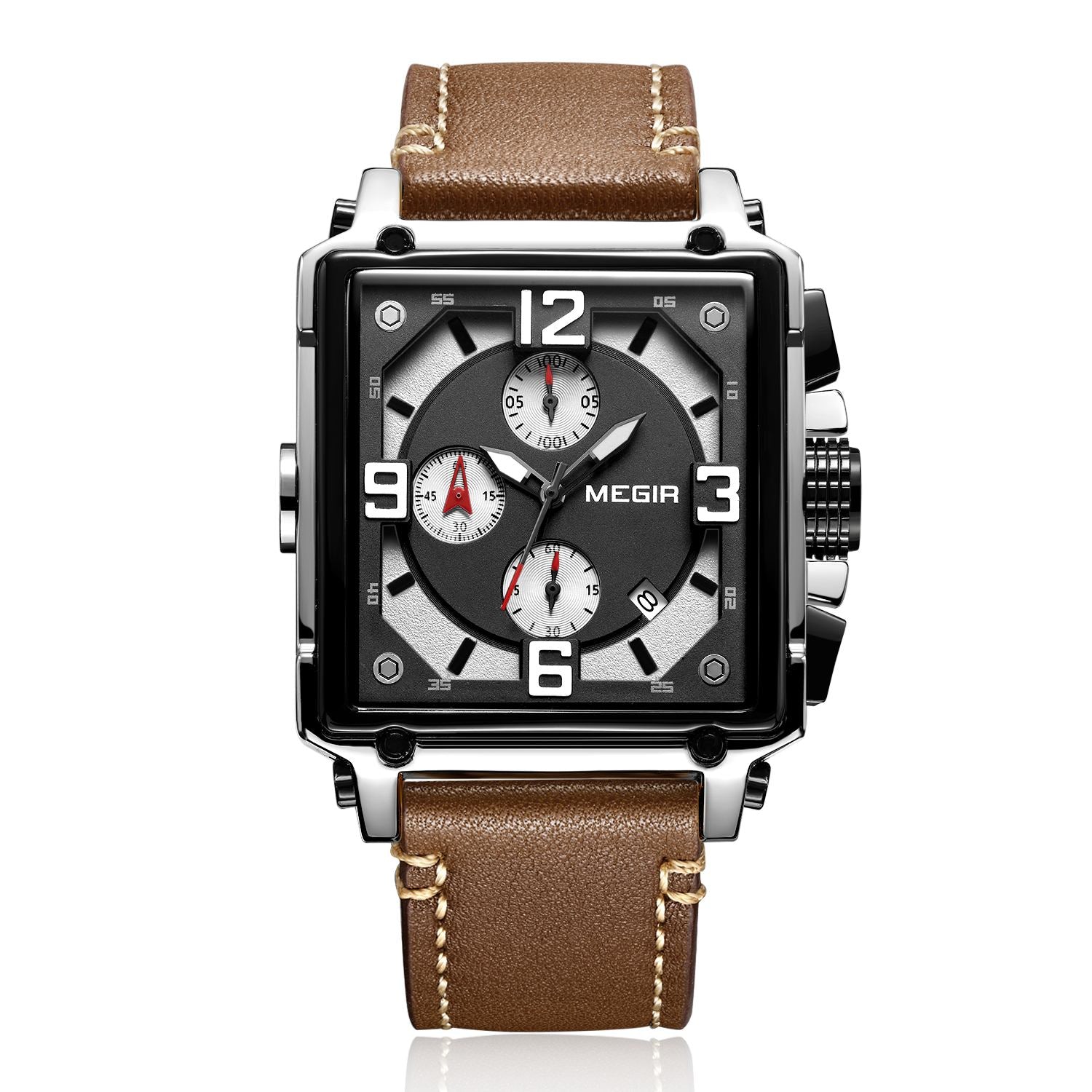 MEGIR Men Watch Top Brand Luxury Chronograph Quartz Watches Clock Waterproof Leather Strap Sport Military Wristwatch Relogio Masculino 2061