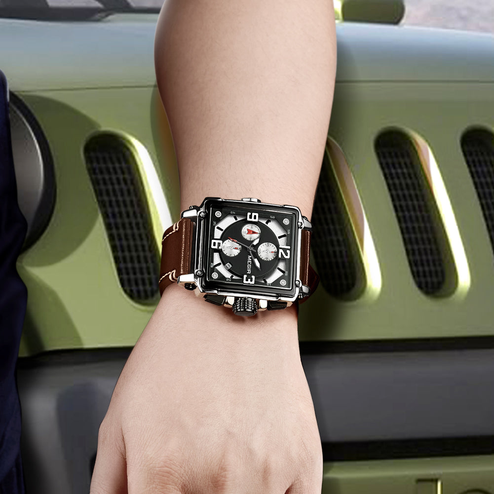 MEGIR Men Watch Top Brand Luxury Chronograph Quartz Watches Clock Waterproof Leather Strap Sport Military Wristwatch Relogio Masculino 2061