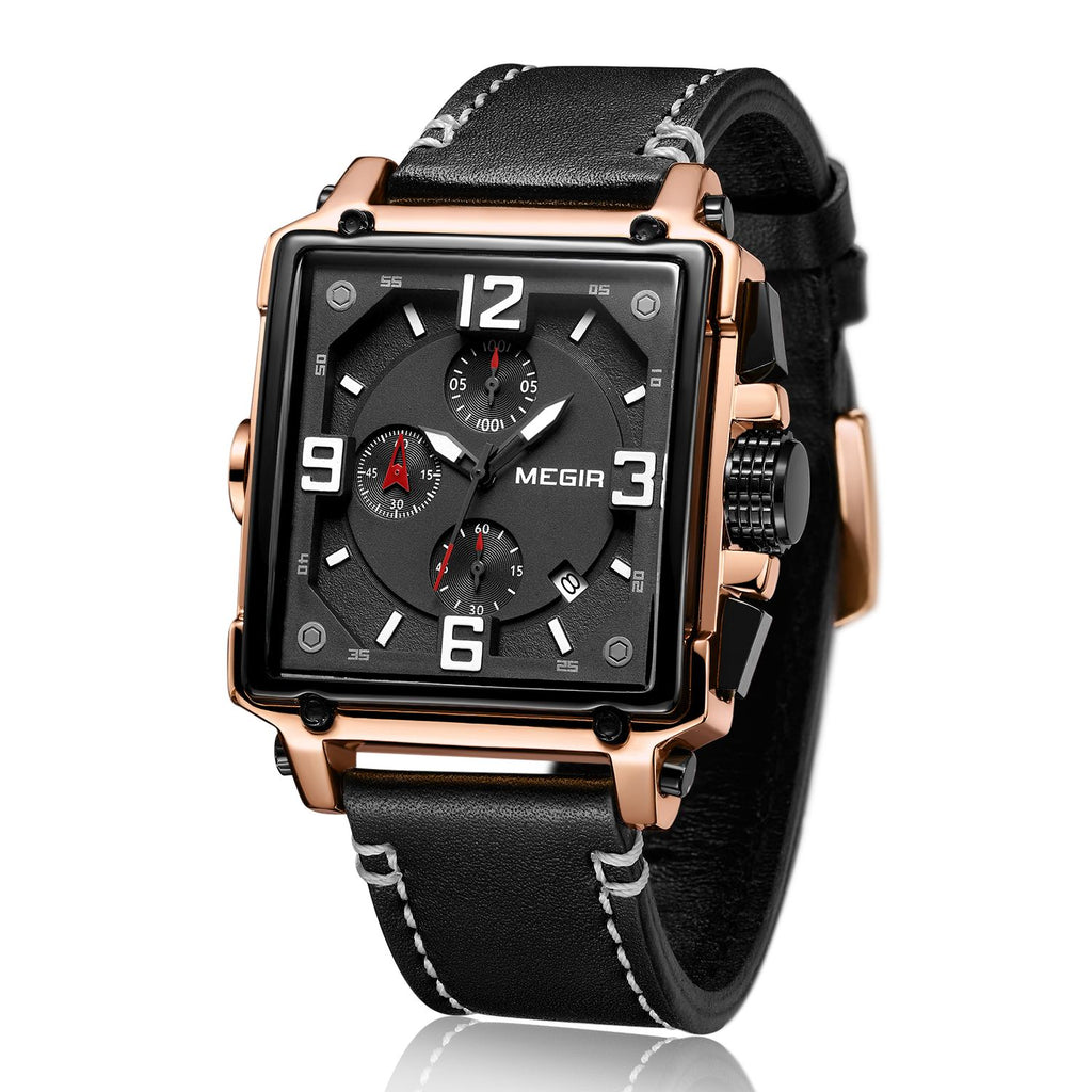 MEGIR Men Watch Top Brand Luxury Chronograph Quartz Watches Clock Waterproof Leather Strap Sport Military Wristwatch Relogio Masculino 2061