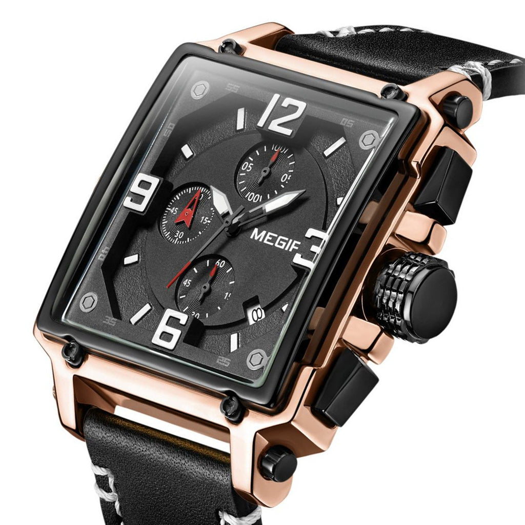 MEGIR Men Watch Top Brand Luxury Chronograph Quartz Watches Clock Waterproof Leather Strap Sport Military Wristwatch Relogio Masculino 2061