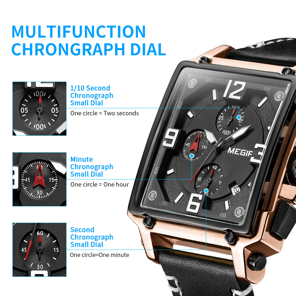 MEGIR Men Watch Top Brand Luxury Chronograph Quartz Watches Clock Waterproof Leather Strap Sport Military Wristwatch Relogio Masculino 2061