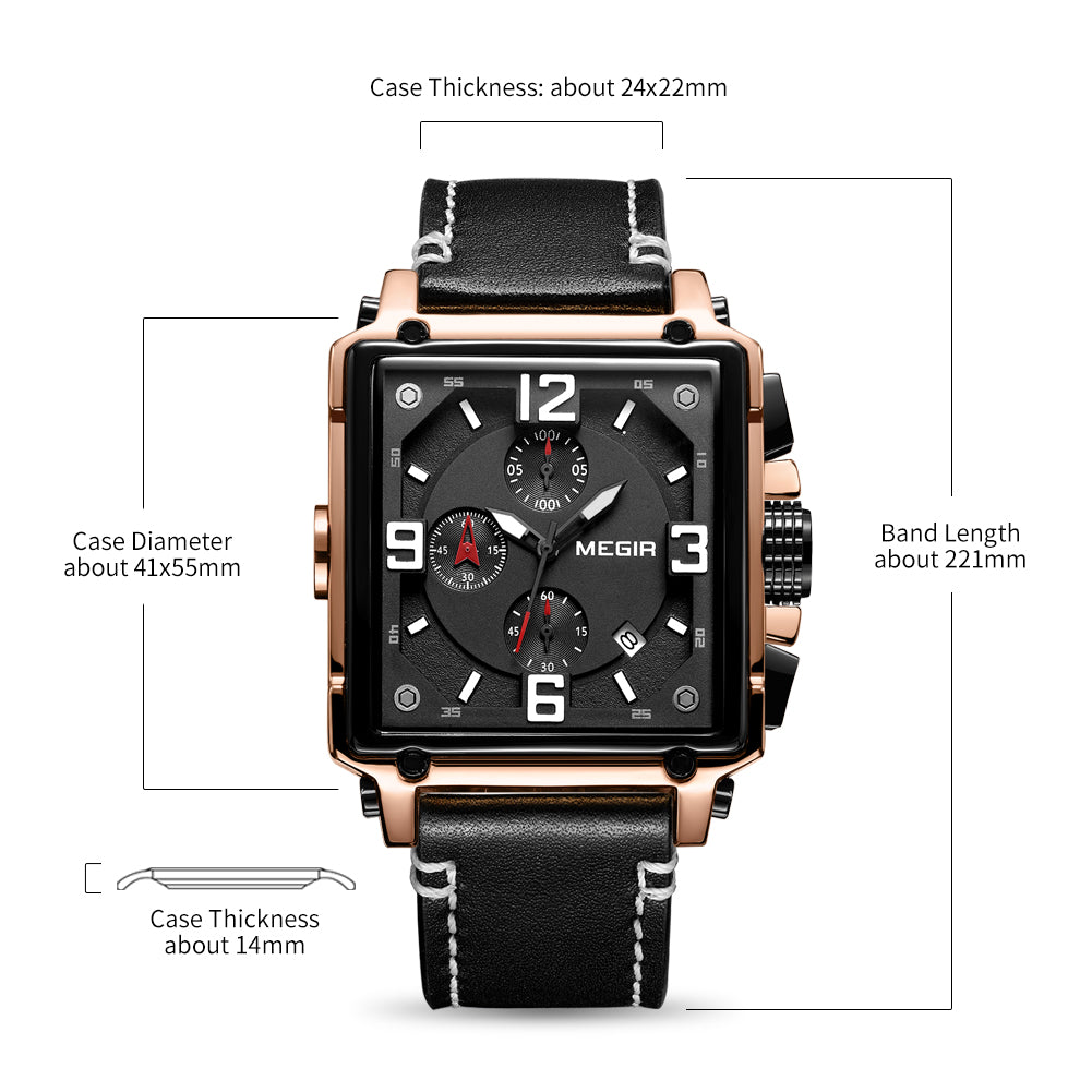 MEGIR Men Watch Top Brand Luxury Chronograph Quartz Watches Clock Waterproof Leather Strap Sport Military Wristwatch Relogio Masculino 2061