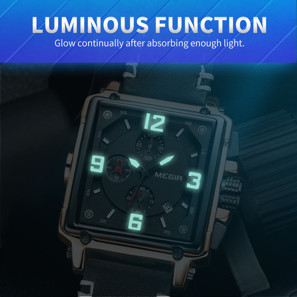 MEGIR Men Watch Top Brand Luxury Chronograph Quartz Watches Clock Waterproof Leather Strap Sport Military Wristwatch Relogio Masculino 2061