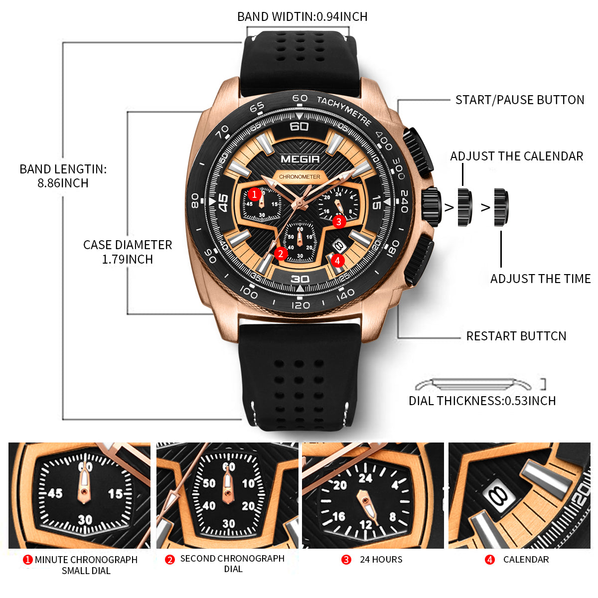 MEGIR Chronograph Men Sport Watches Fashion Silicone Strap Military Quartz Wristwatch Clock Relogio Masculino 2056