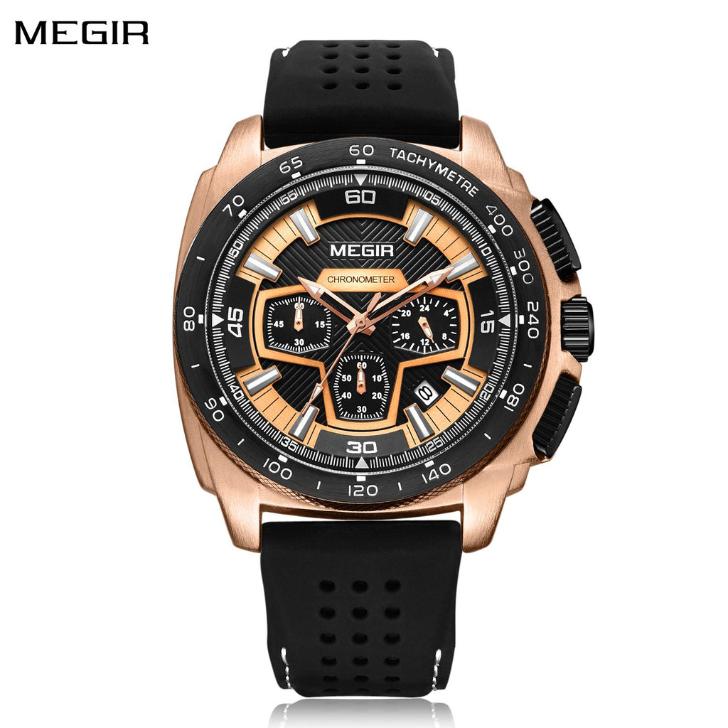 MEGIR Chronograph Men Sport Watches Fashion Silicone Strap Military Quartz Wristwatch Clock Relogio Masculino 2056