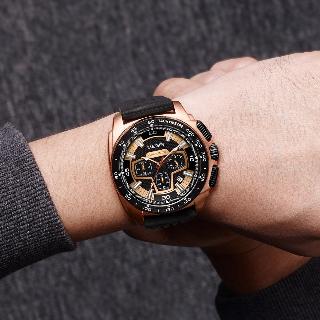 MEGIR Chronograph Men Sport Watches Fashion Silicone Strap Military Quartz Wristwatch Clock Relogio Masculino 2056