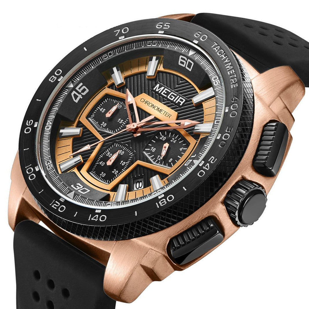 MEGIR Chronograph Men Sport Watches Fashion Silicone Strap Military Quartz Wristwatch Clock Relogio Masculino 2056
