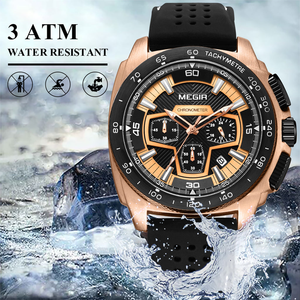 MEGIR Chronograph Men Sport Watches Fashion Silicone Strap Military Quartz Wristwatch Clock Relogio Masculino 2056