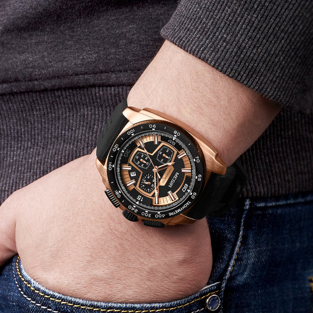 MEGIR Chronograph Men Sport Watches Fashion Silicone Strap Military Quartz Wristwatch Clock Relogio Masculino 2056