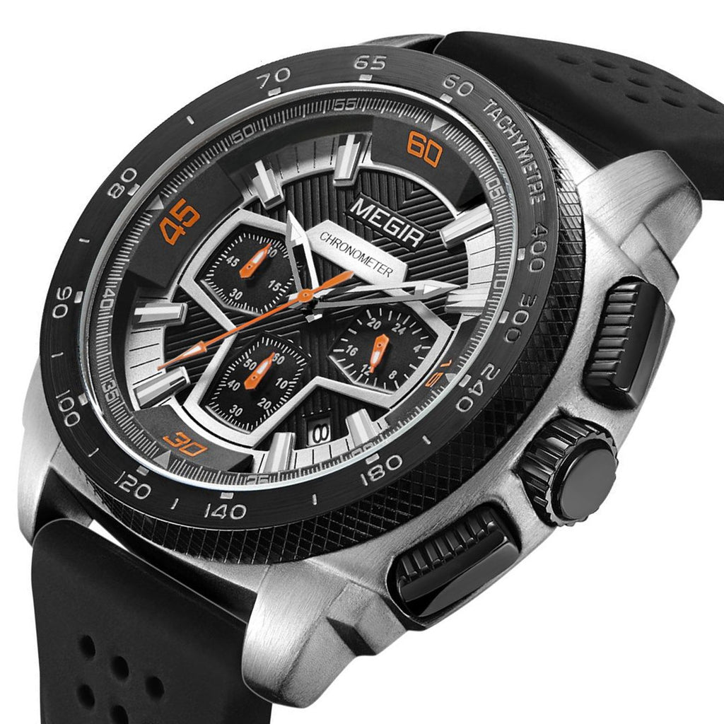 MEGIR Chronograph Men Sport Watches Fashion Silicone Strap Military Quartz Wristwatch Clock Relogio Masculino 2056