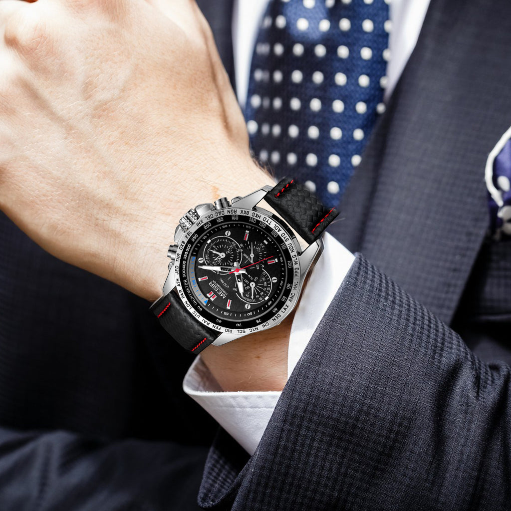 MEGIR Fashion Watches for Men Multifunction Sports Wristwatch Waterproof Quartz Watch Clock Leather Strap Relogio Masculino 1010