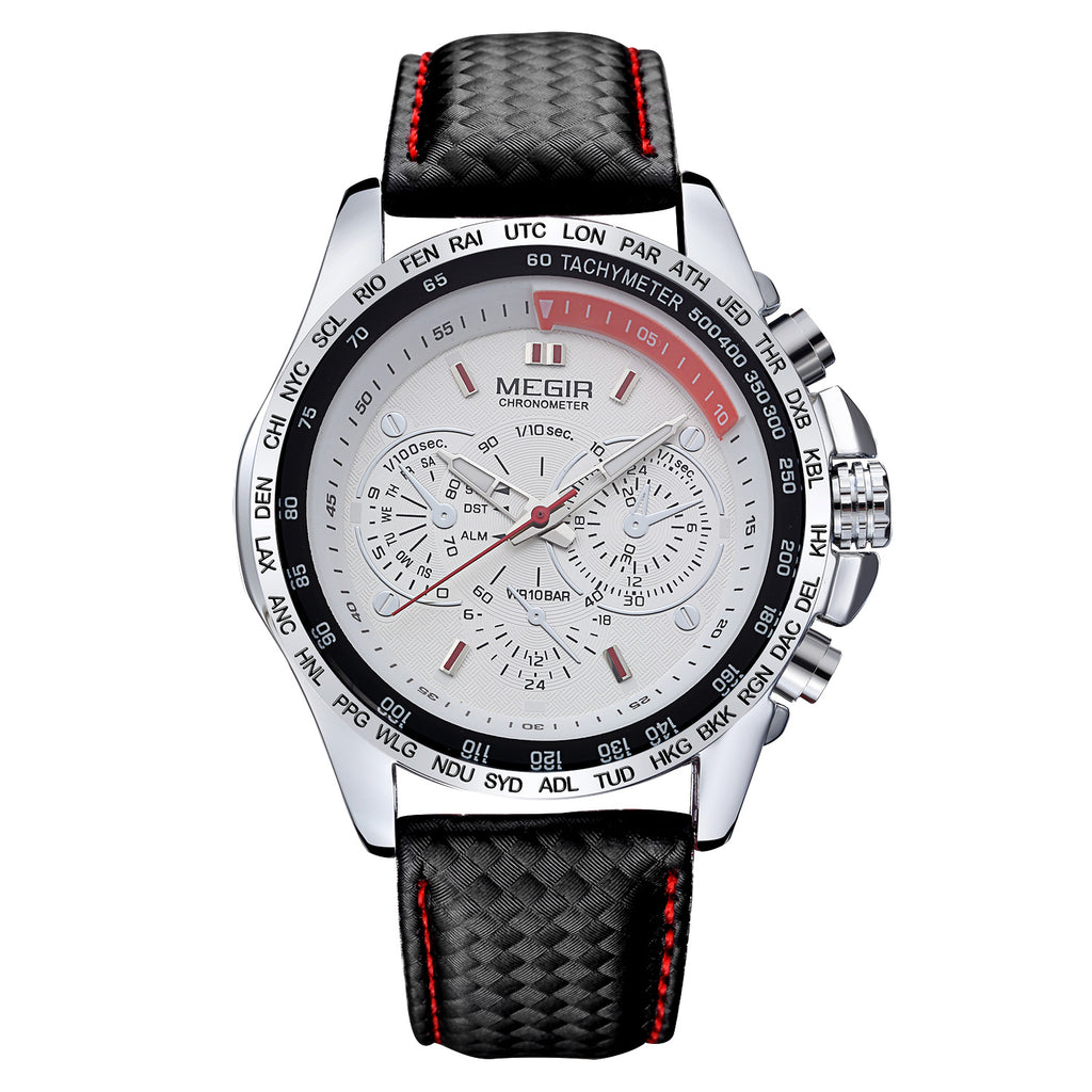 MEGIR Fashion Watches for Men Multifunction Sports Wristwatch Waterproof Quartz Watch Clock Leather Strap Relogio Masculino 1010