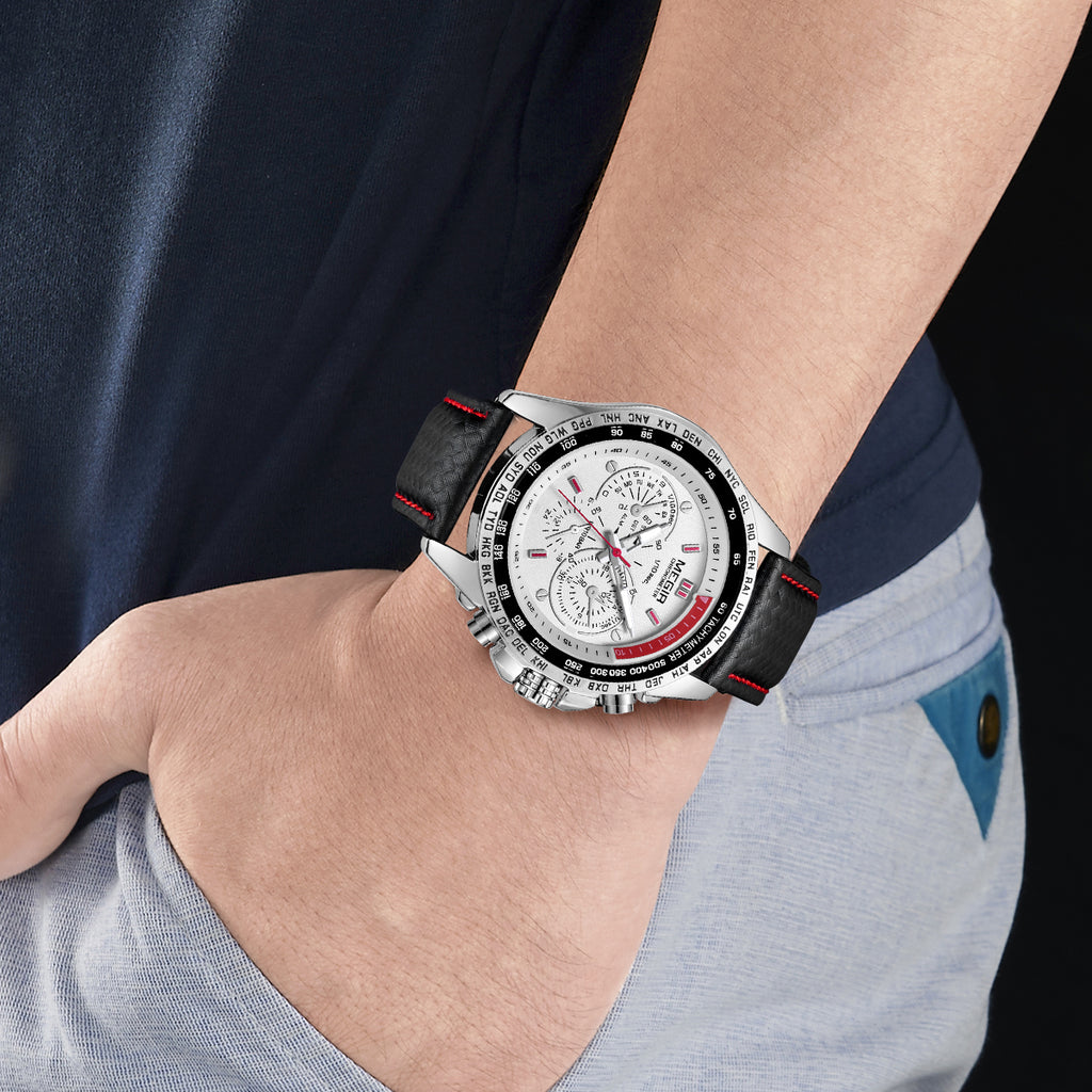 MEGIR Fashion Watches for Men Multifunction Sports Wristwatch Waterproof Quartz Watch Clock Leather Strap Relogio Masculino 1010