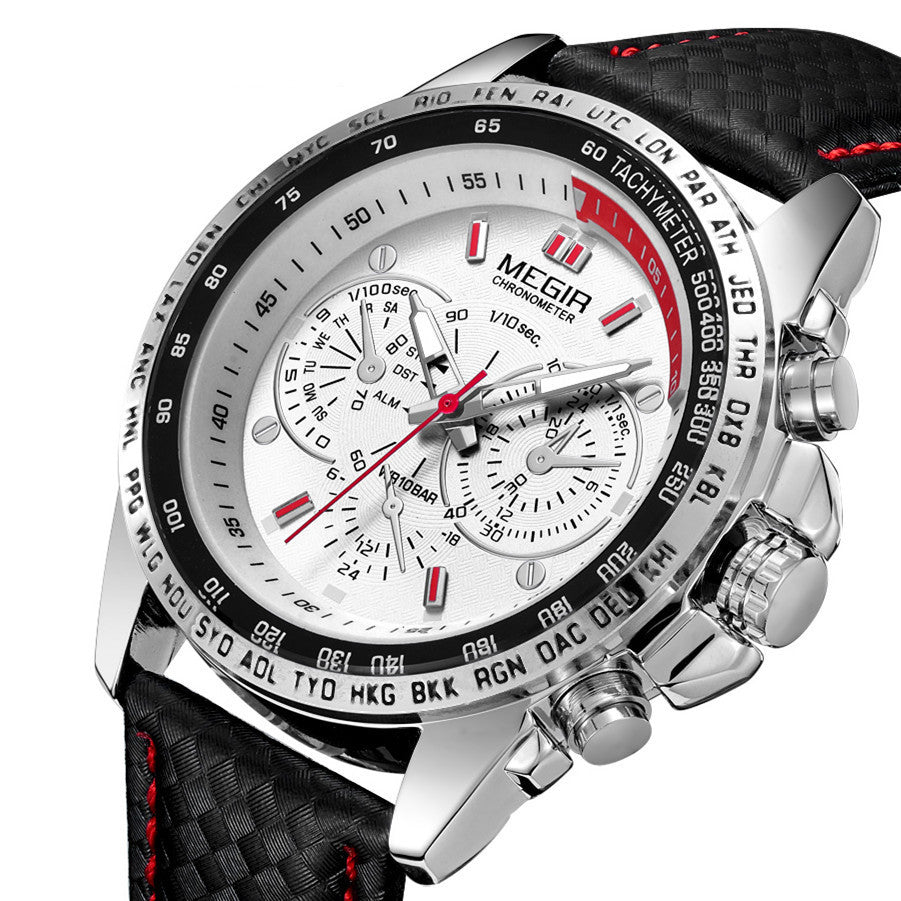 MEGIR Fashion Watches for Men Multifunction Sports Wristwatch Waterproof Quartz Watch Clock Leather Strap Relogio Masculino 1010