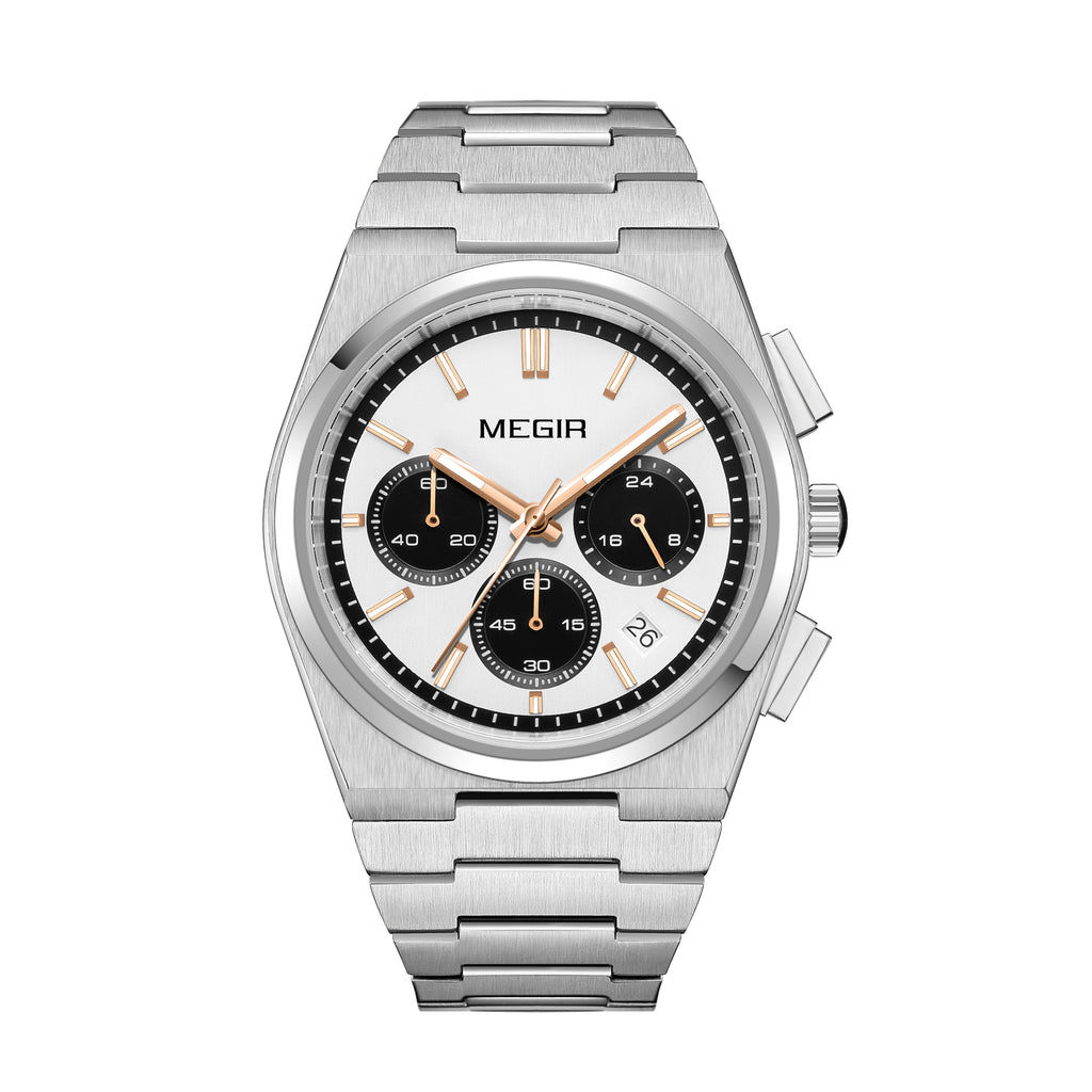 MEGIR Men's Business Watches Original Analogue Quartz Wrist Watch Luminous 5ATM Waterproof Steel Large Dial Clock Reloj Hombre 8402