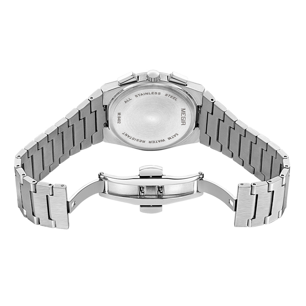MEGIR Men's Business Watches Original Analogue Quartz Wrist Watch Luminous 5ATM Waterproof Steel Large Dial Clock Reloj Hombre 8402