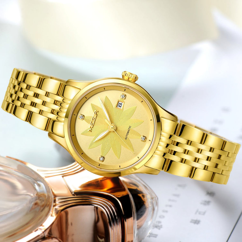 MEGIR Fashion Business Casual Watch for Women Sapphire Automatic Mechanical Wrist Watch Ladies Stainless Steel Female Date Clock 62061