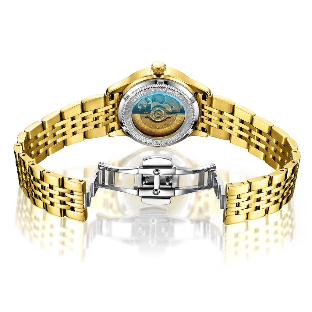 MEGIR Fashion Business Casual Watch for Women Sapphire Automatic Mechanical Wrist Watch Ladies Stainless Steel Female Date Clock 62061