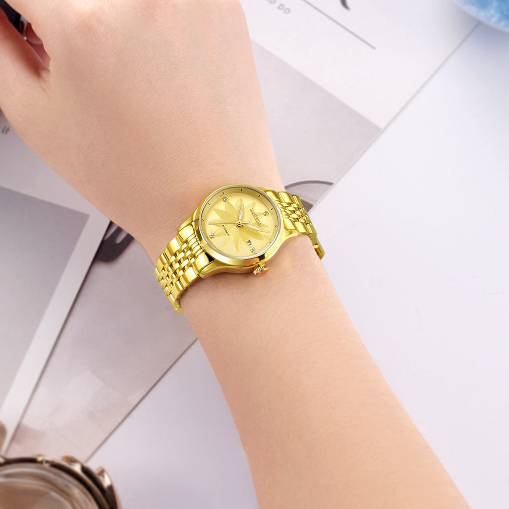 MEGIR Fashion Business Casual Watch for Women Sapphire Automatic Mechanical Wrist Watch Ladies Stainless Steel Female Date Clock 62061