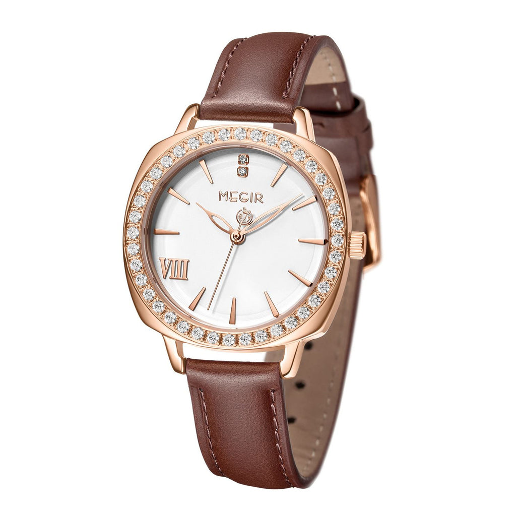 MEGIR Fashion Women Watch Luxury Diamond Leather Ladies Bracelet Watch Female Quartz Wristwatches Dress Clock Relogio Feminino 7029