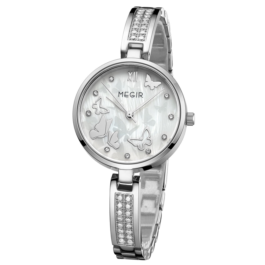 MEGIR Watch for Women Luxury Diamond Ladies Quartz Wristwatches Steel Women Bracelet Watches Female Dress Clock Relogio Feminino 7018