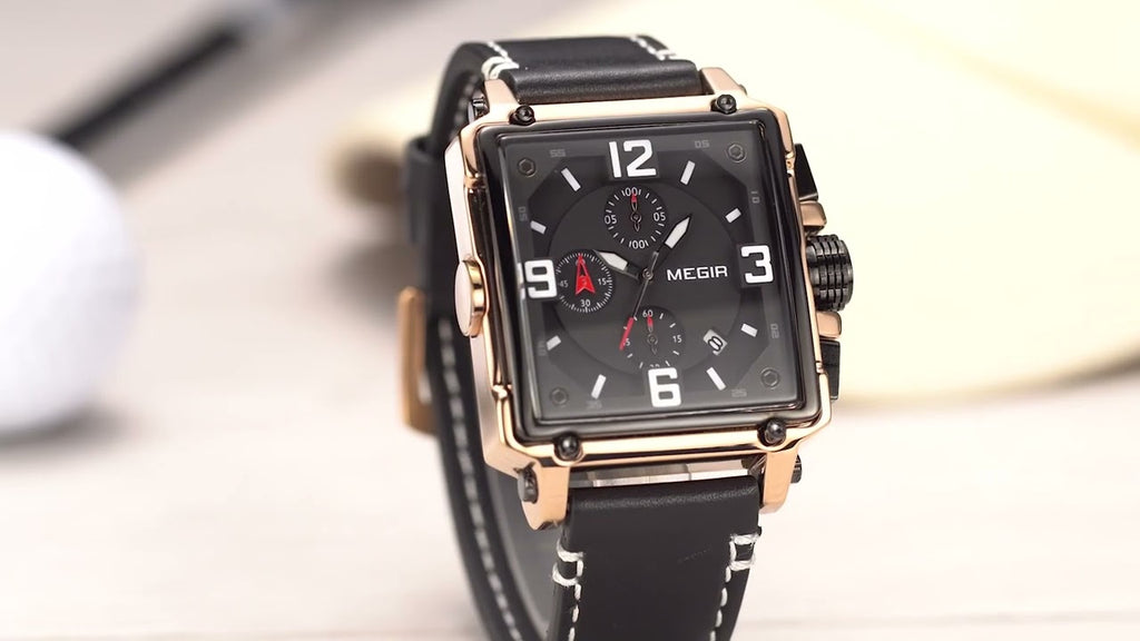 MEGIR Men Watch Top Brand Luxury Chronograph Quartz Watches Clock Waterproof Leather Strap Sport Military Wristwatch Relogio Masculino 2061
