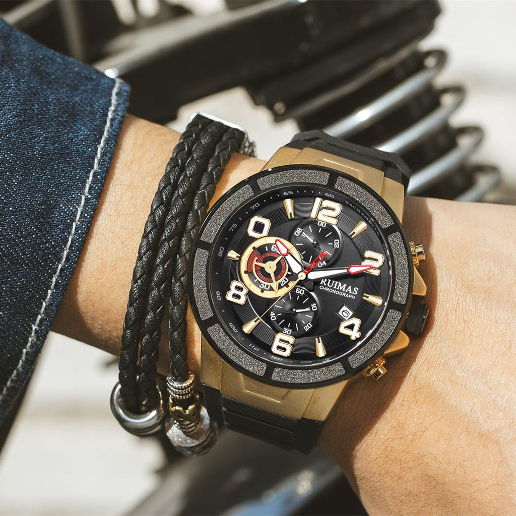 RUIMAS Chronograph Top Brand Luxury Quartz Watches for Men Waterproof Silicone Sports Clock Wristwatch Calendar Montre Homme 587
