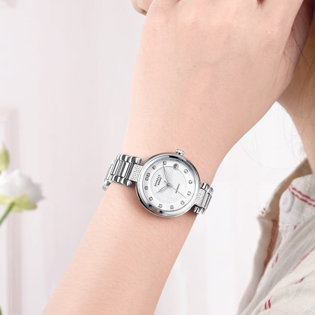 RUIMAS Women Automatic Mechanical Watch Steel Strap Ladies Business Wrist Watch Fashion Waterproof Date Clock Montre Femme 6756