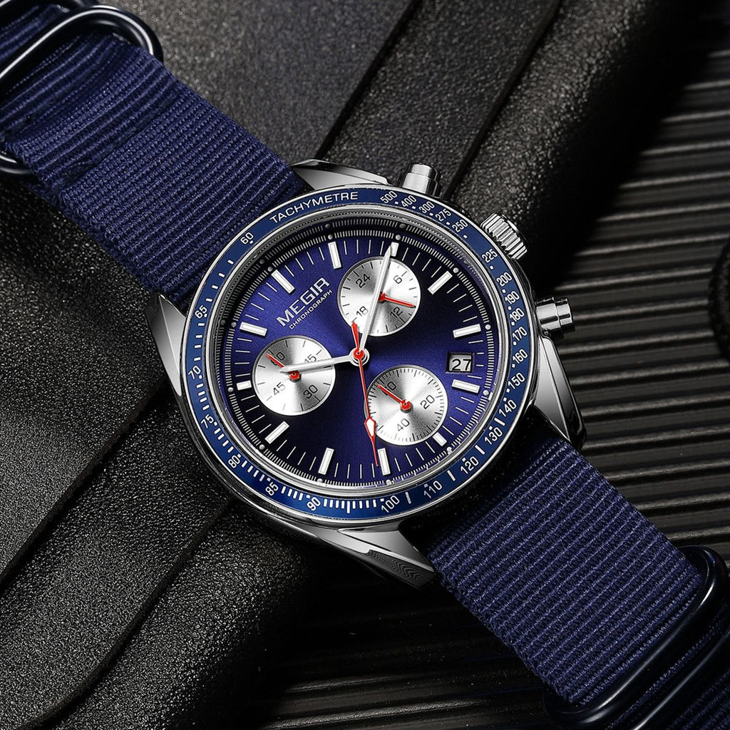 MEGIR Fashion Brand Men Wristwatches Military Sport Watches Canvas Strap Waterproof Chronograph Clock Gift for Men Montre Homme 2247