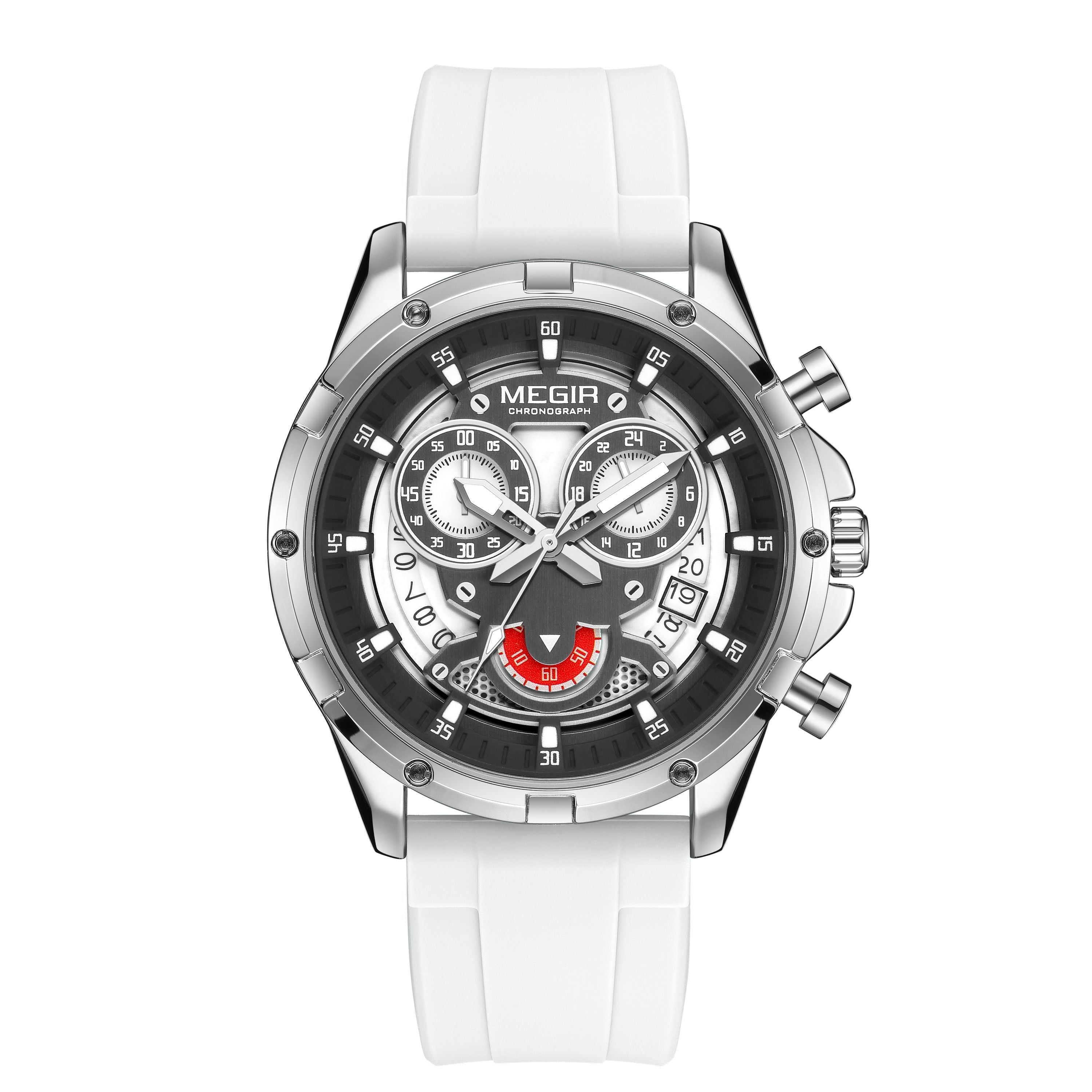 MEGIR Men's Sport Watches Silicone Strap Military Quartz Chronograph Waterproof Luminous Wristwatch 24-hour Auto Date Reloj Hombre 2248