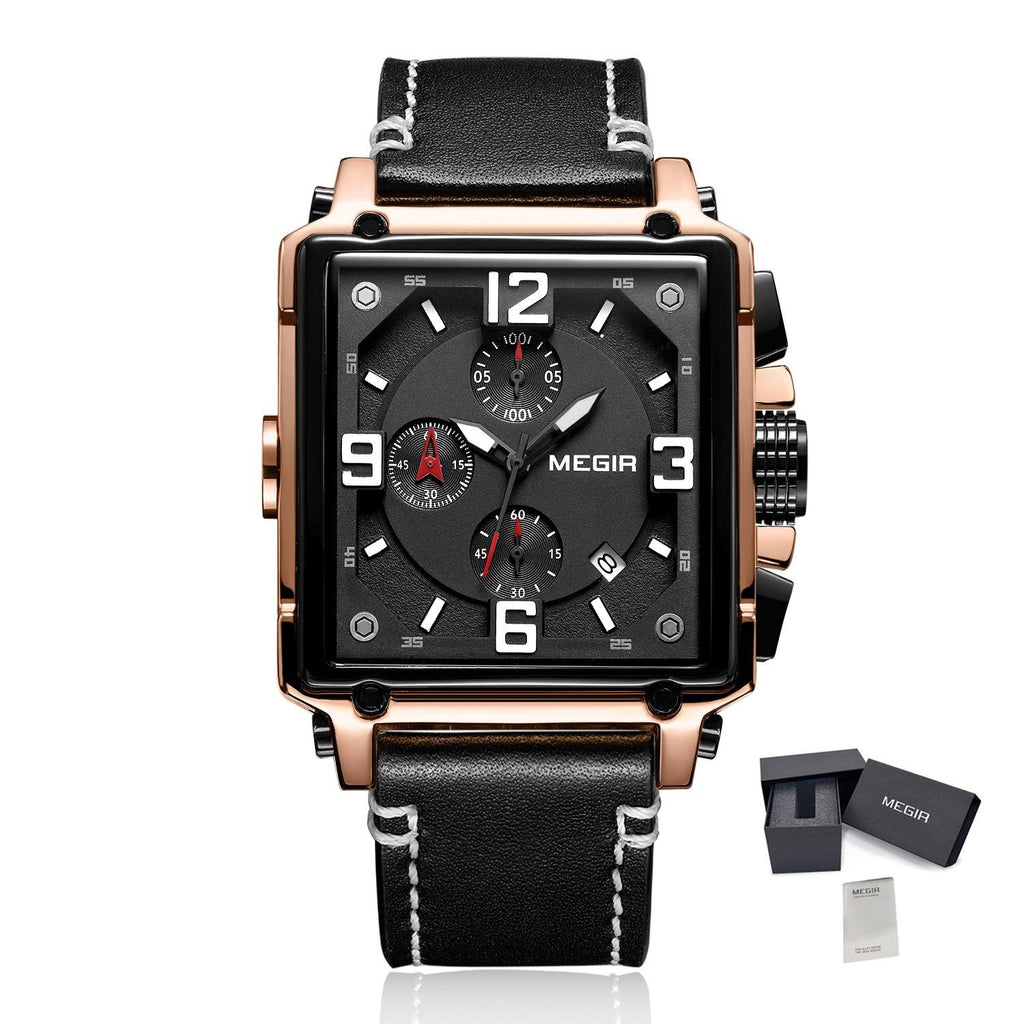 MEGIR Men Watch Top Brand Luxury Chronograph Quartz Watches Clock Waterproof Leather Strap Sport Military Wristwatch Relogio Masculino 2061