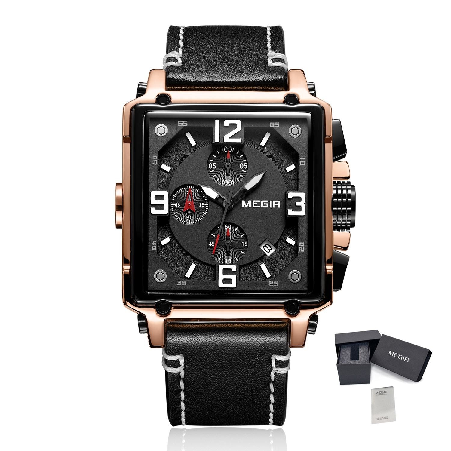MEGIR Men Watch Top Brand Luxury Chronograph Quartz Watches Clock Waterproof Leather Strap Sport Military Wristwatch Relogio Masculino 2061