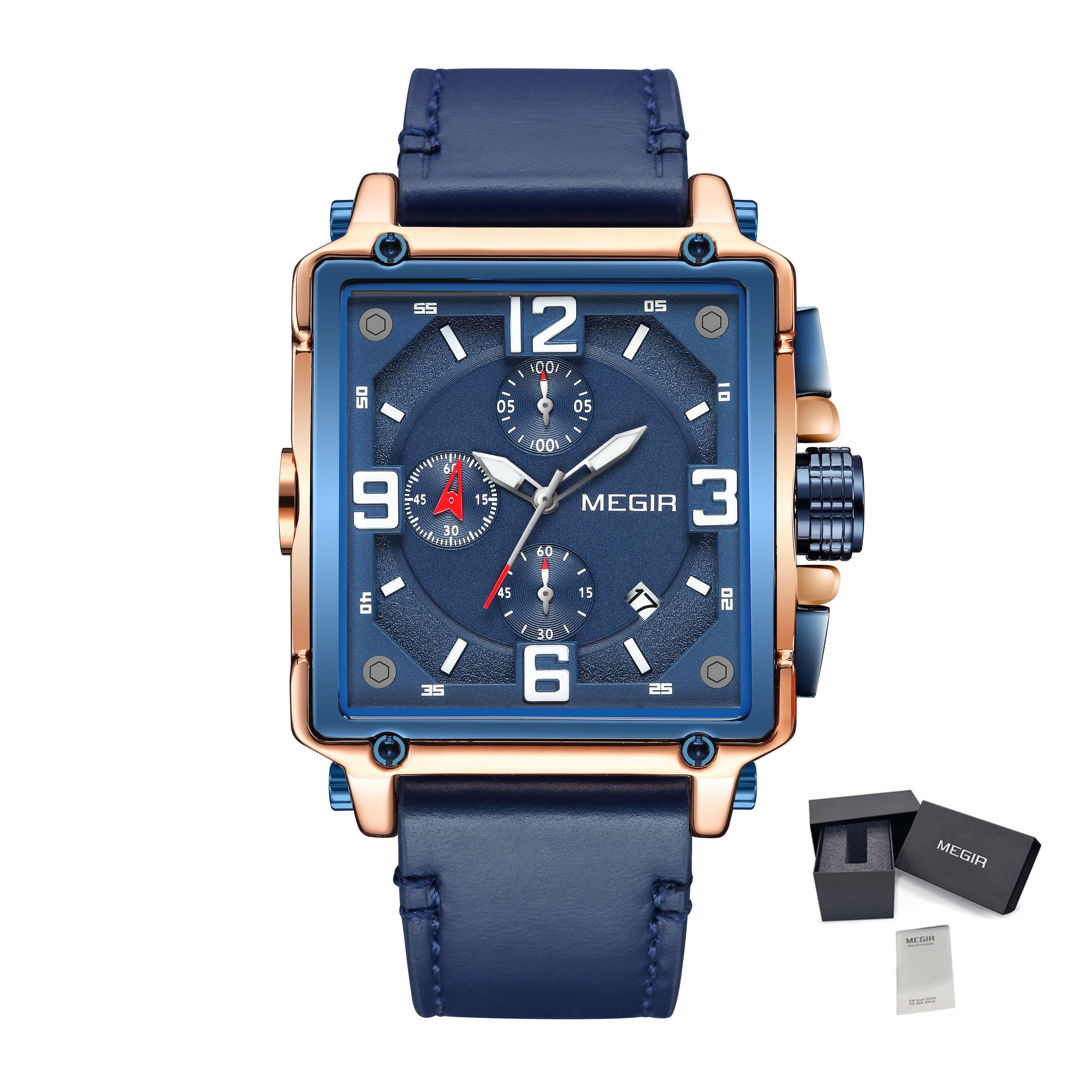MEGIR Men Watch Top Brand Luxury Chronograph Quartz Watches Clock Waterproof Leather Strap Sport Military Wristwatch Relogio Masculino 2061