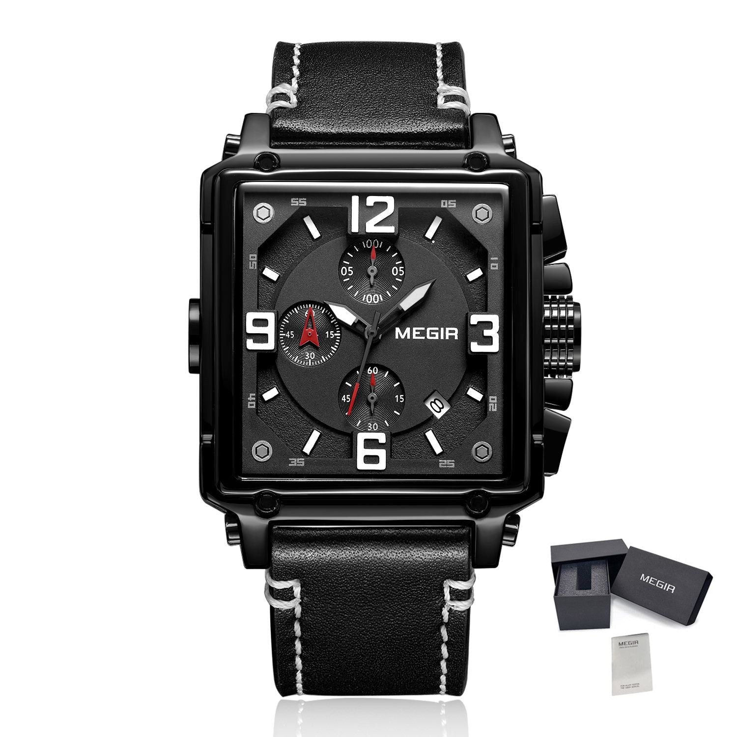 MEGIR Men Watch Top Brand Luxury Chronograph Quartz Watches Clock Waterproof Leather Strap Sport Military Wristwatch Relogio Masculino 2061