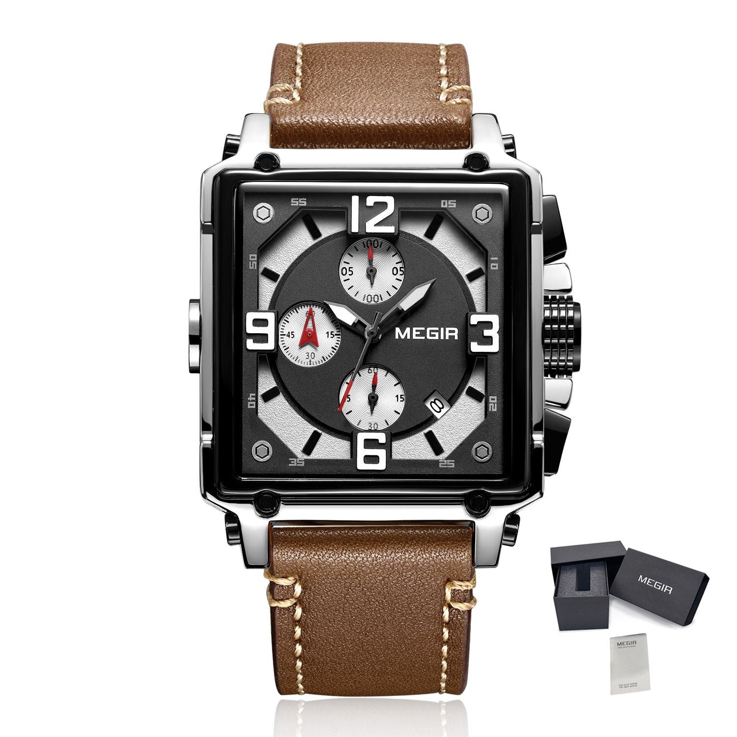 MEGIR Men Watch Top Brand Luxury Chronograph Quartz Watches Clock Waterproof Leather Strap Sport Military Wristwatch Relogio Masculino 2061
